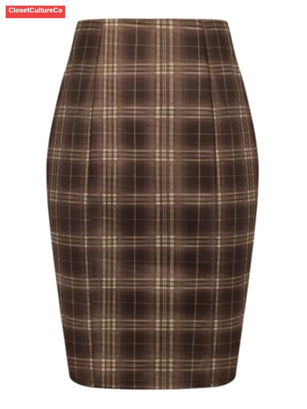 Women's Plaid High Waist Knee Length Bodycon Pencil Midi Skirt for Work